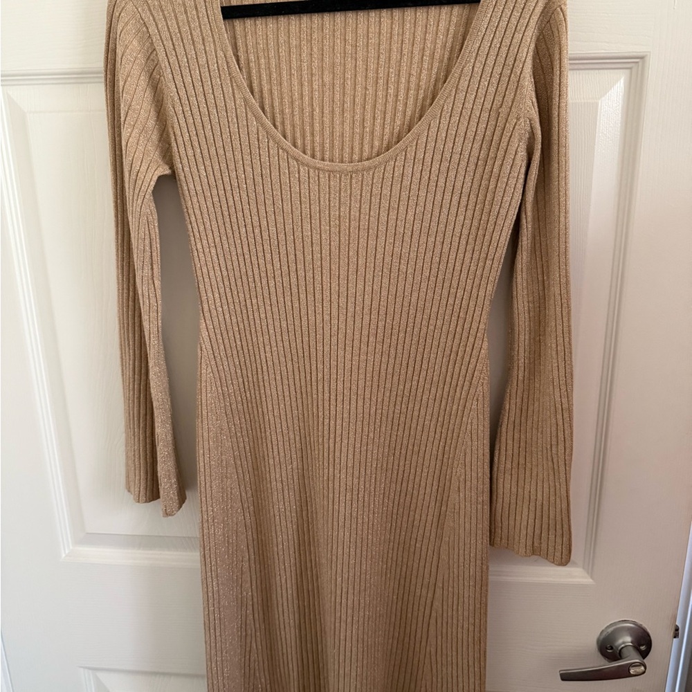 Pretty Tan Ribbed Knit Dress - Picture 4 of 6